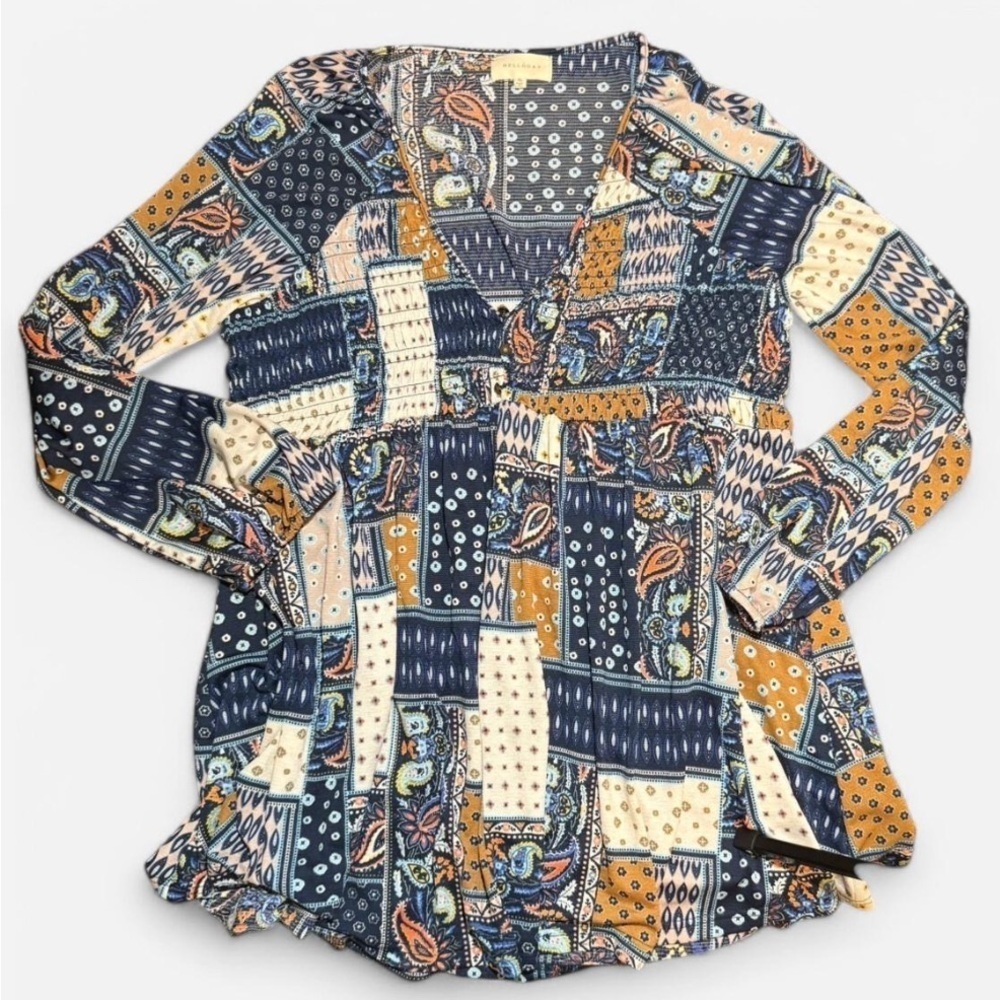 Boho Patchwork Long Sleeve Shirt Women's Tunic Top